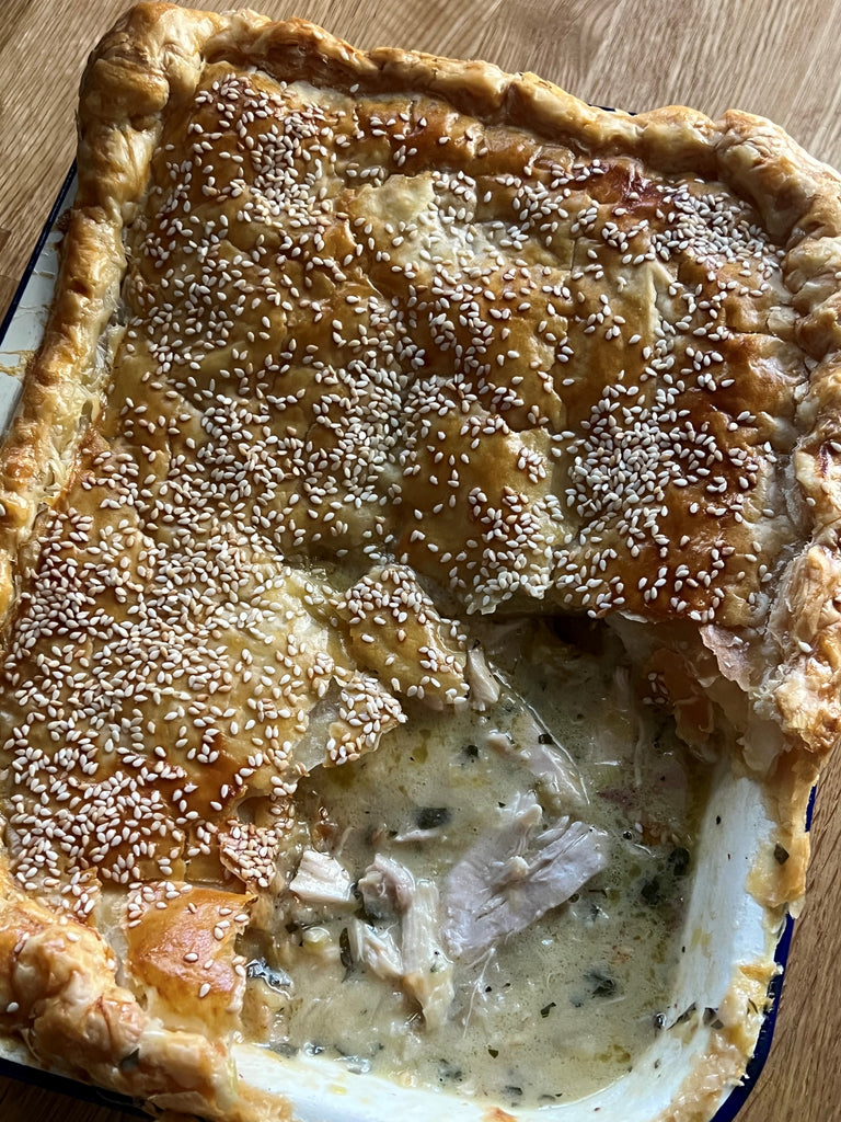 Roasted chicken and leek pie