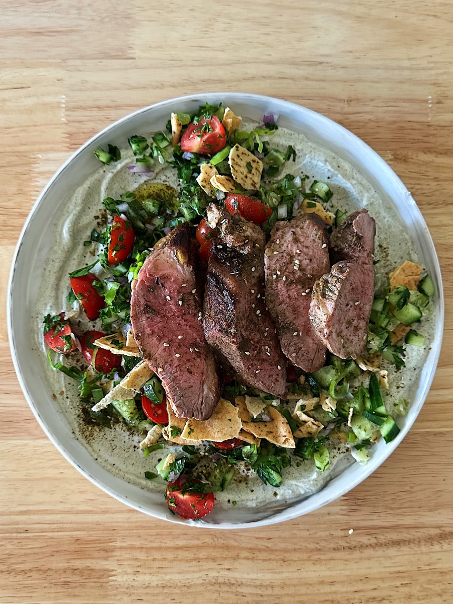 Za’atar BBQ lamb fattoush salad Australian Meat Emporium