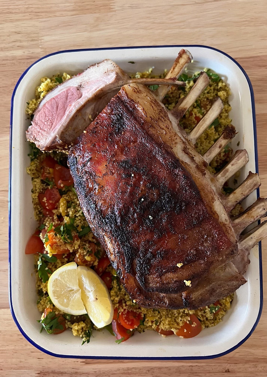 Spiced Lamb Rack with Tomato Couscous Salad Australian Meat Emporium