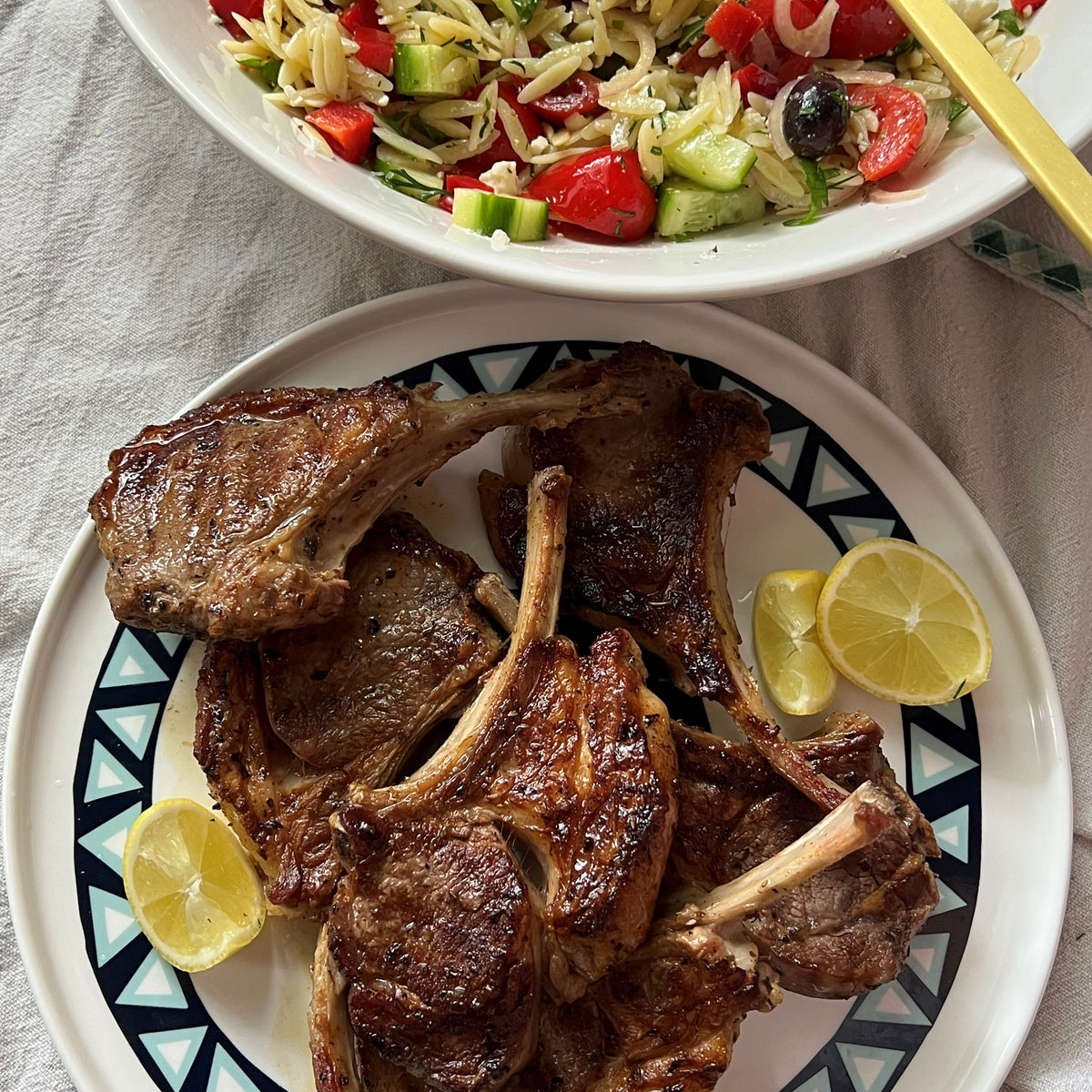 Greek style lamb chops with orzo Greek salad – Australian Meat Emporium