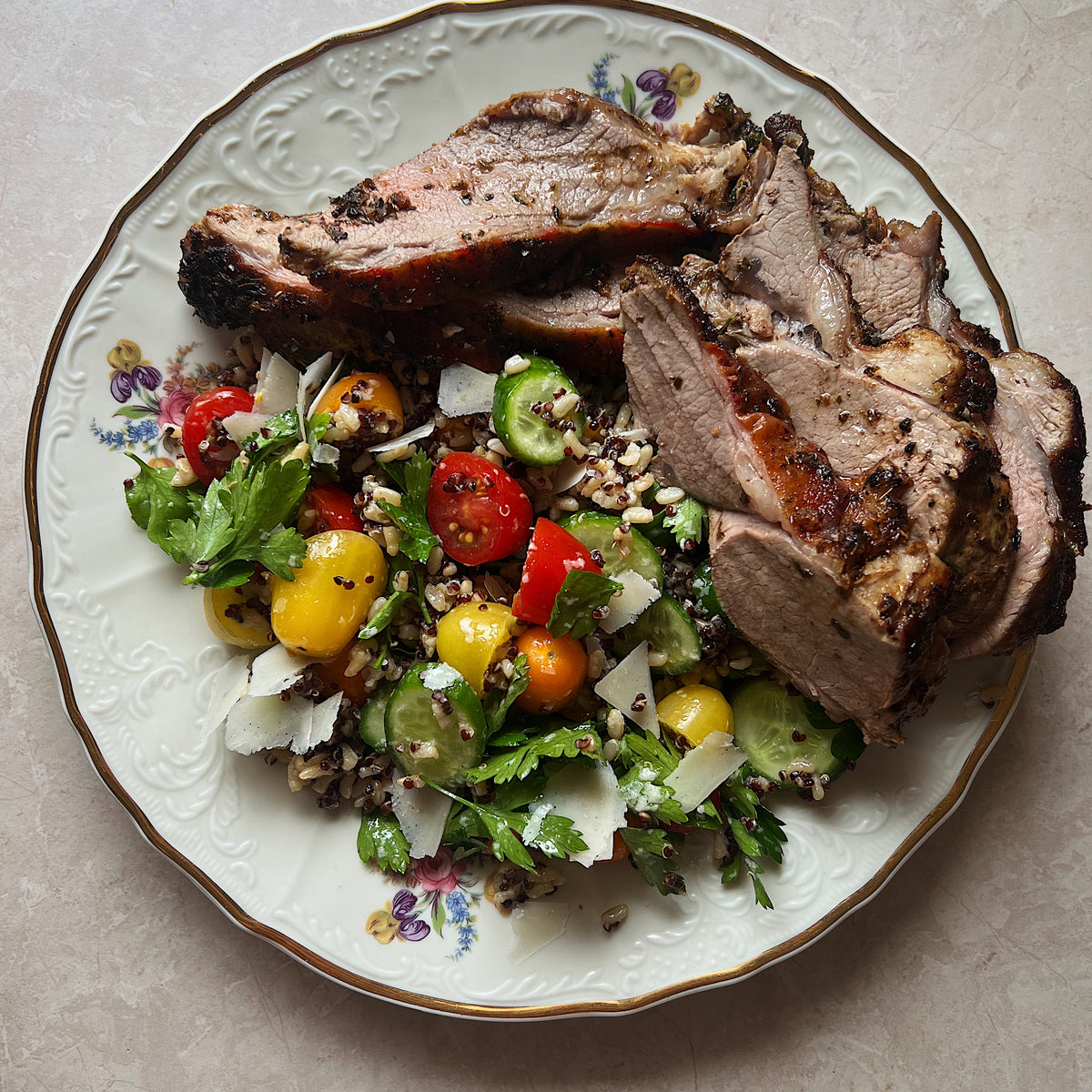 BBQ lamb leg with tomato and brown rice salad – Australian Meat Emporium