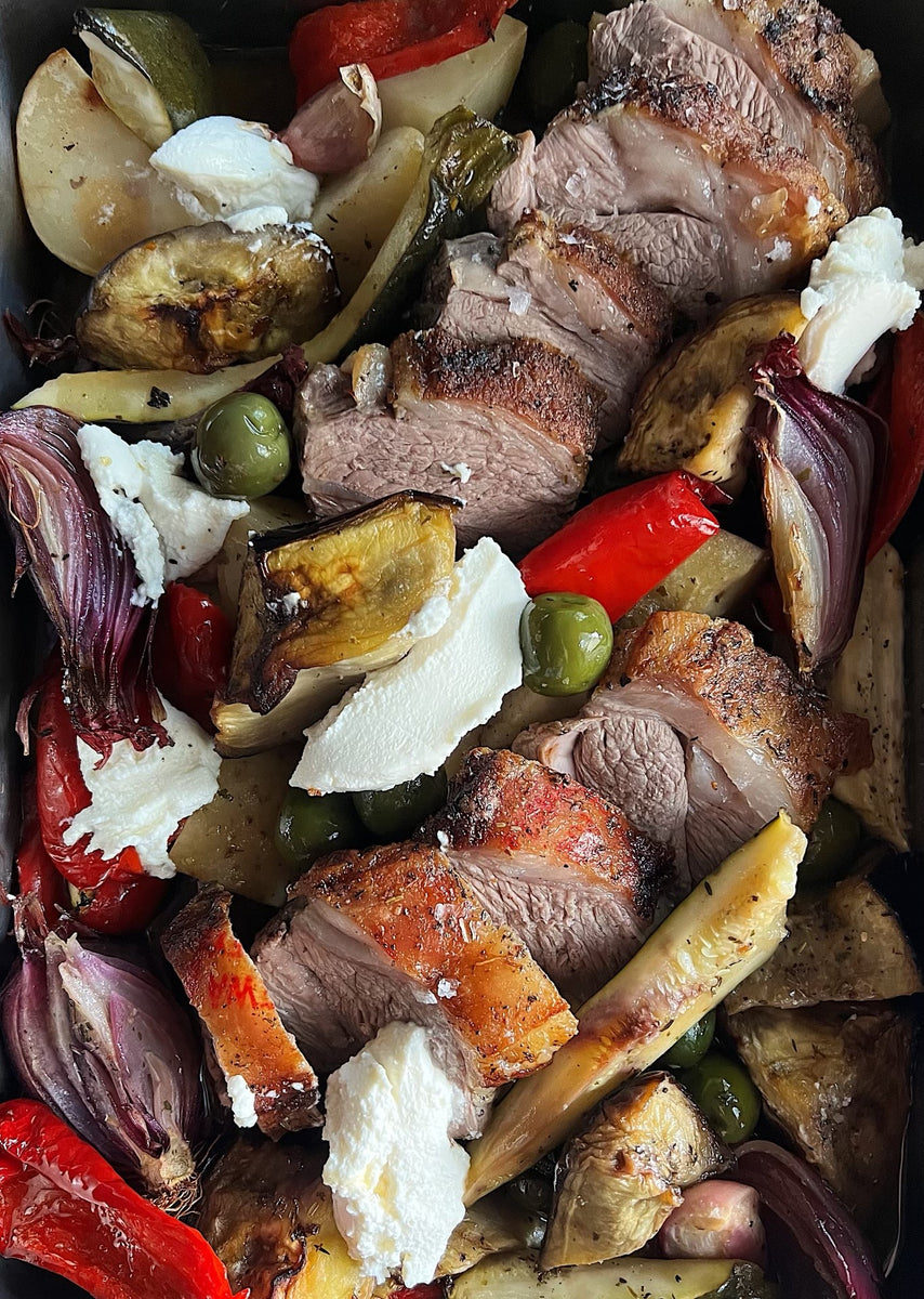 Lamb rump and Mediterranean veggie tray bake Australian Meat Emporium