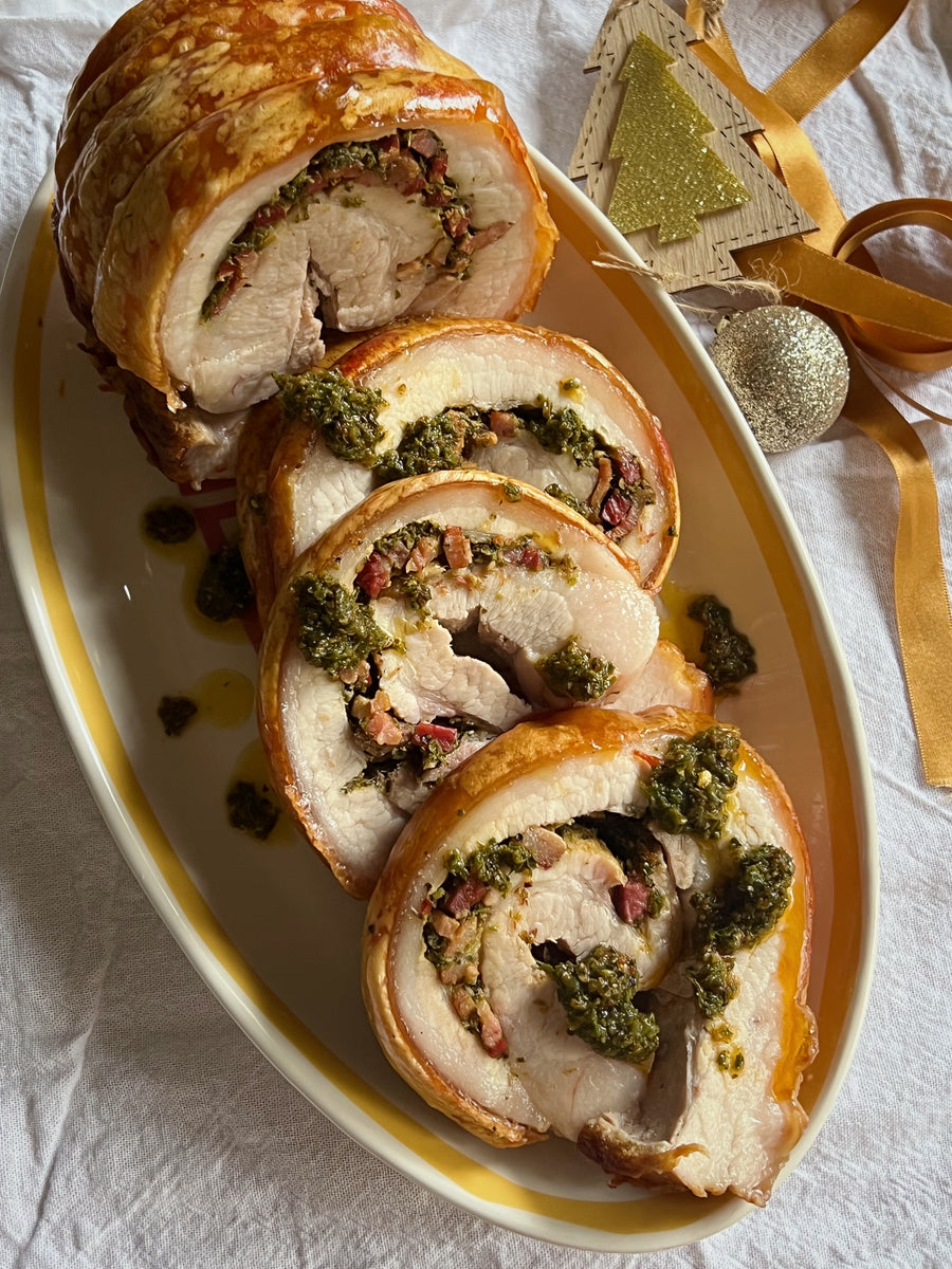 Porchetta and pancetta and chimichurri Australian Meat Emporium
