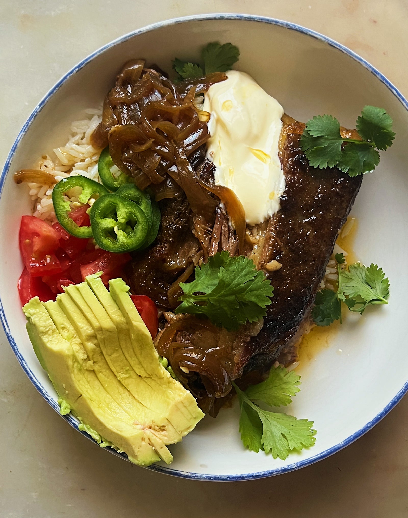 Pulled beef brisket bowls