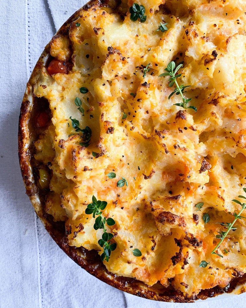 Beef and Roasted Pepper Pie with a Cheddar Mash