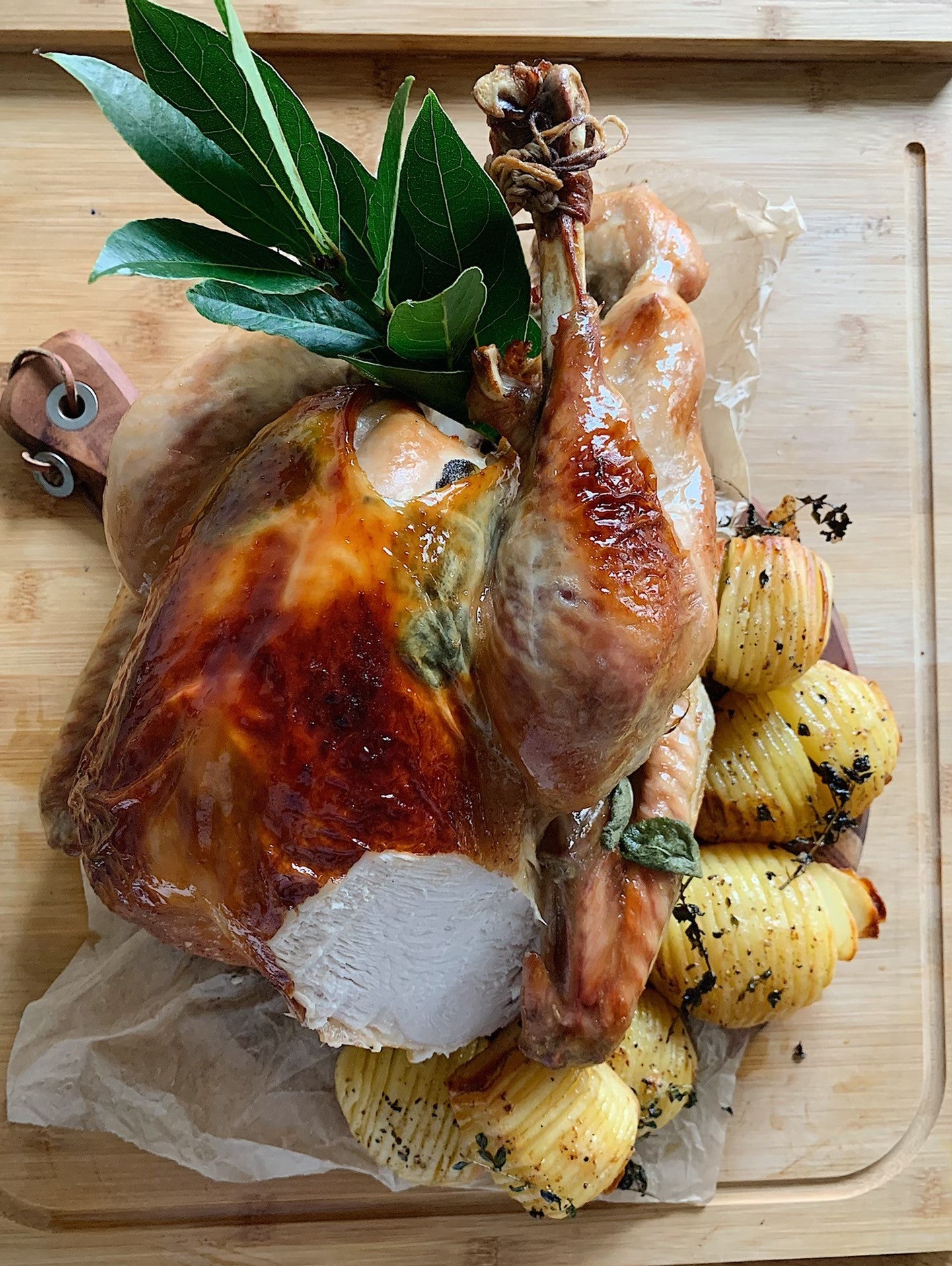 Maple glazed turkey with hasselback potatoes