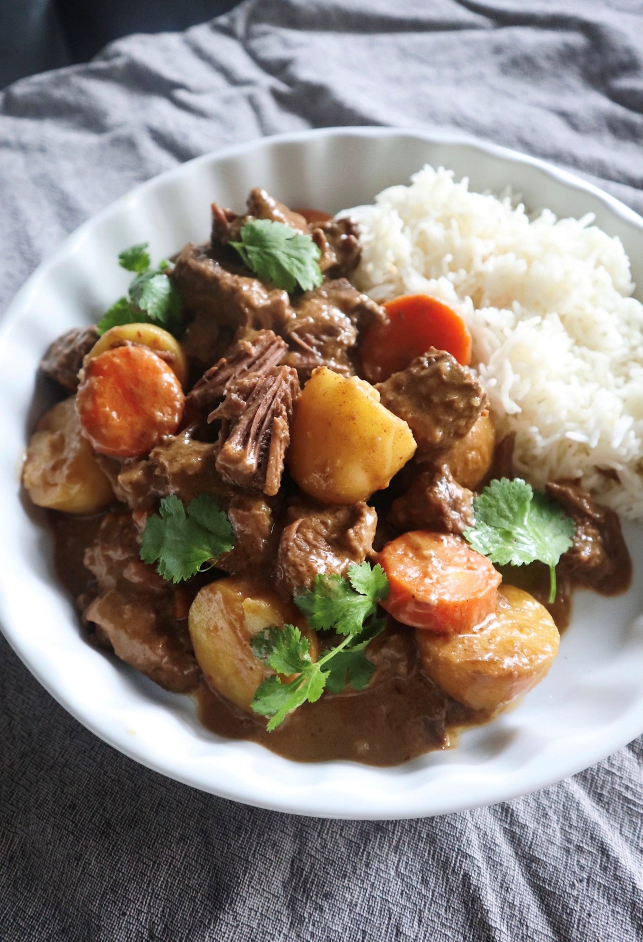 Slow cooked beef massaman curry