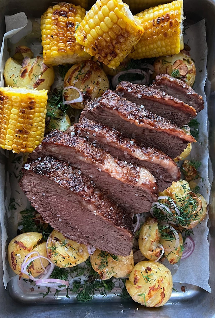 Beef Rump Cap with Smashed Potatoes and Charred Corn