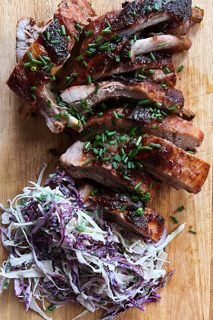 Sticky Pork Baby Back Ribs with Cabbage Slaw