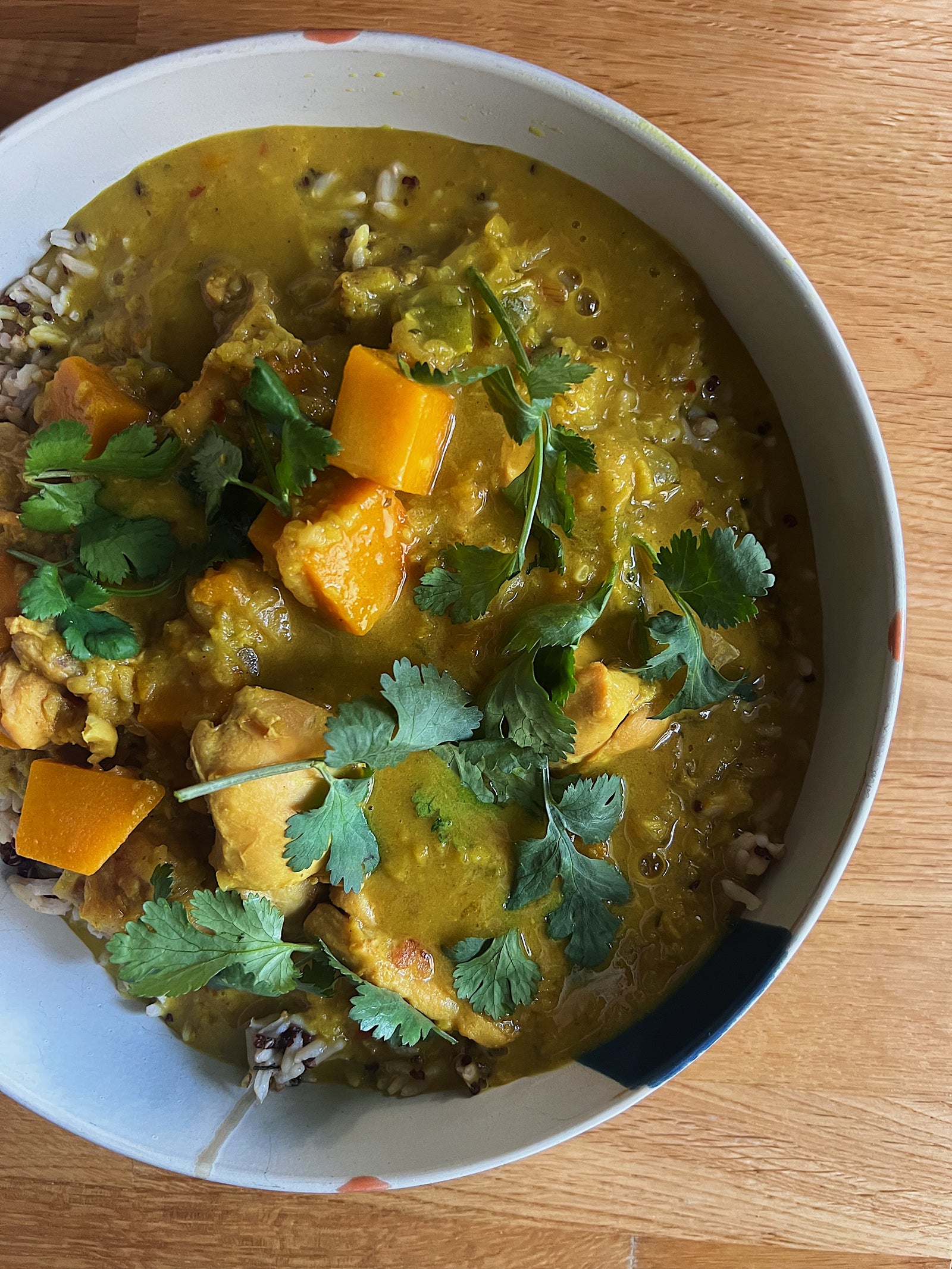 Coconut and pumpkin chicken dahl curry
