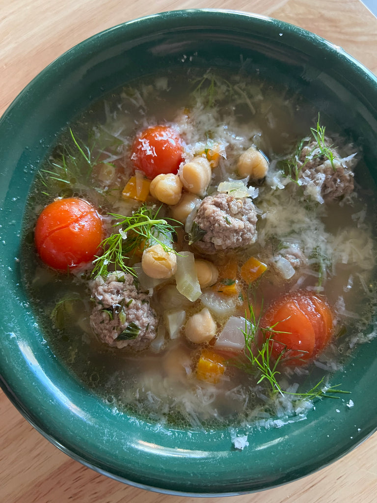 Beef meatball and chickpea soup