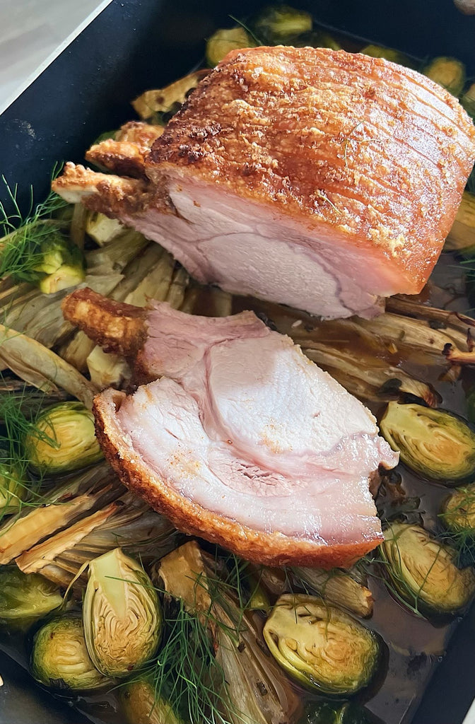 Pork Rack Roast with Fennel and Brussel Sprouts