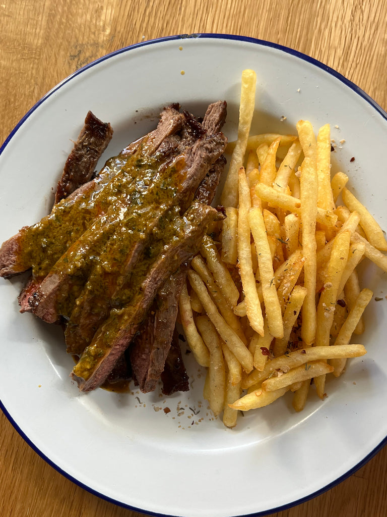 Bavette steak with Cafe de Paris butter and Fries